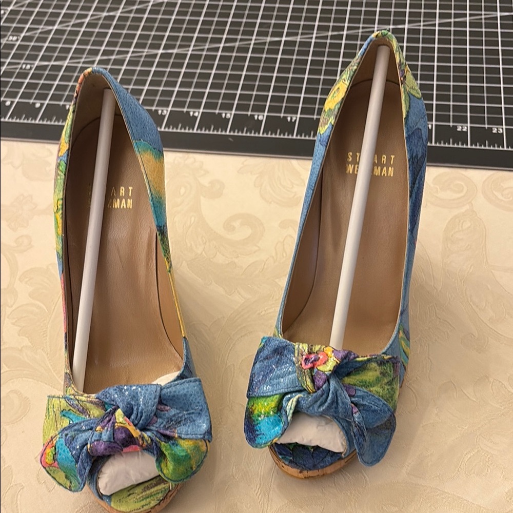 Stuart Weitzman Floral Peep-Toe Heels (vintage late 90s)